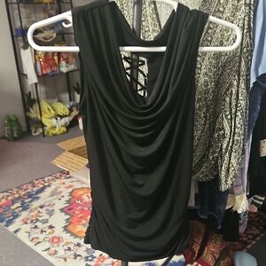 Black Ruched Asymmetrical Backless Tank Top